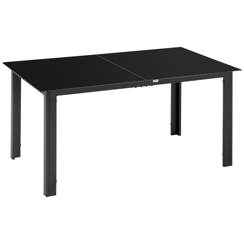 Gartentisch für 6 Personen, wetterbeständig, gehärtetes Glas, Terrassentisch, 150 cm x 90 cm x 74 cm, Schwarz