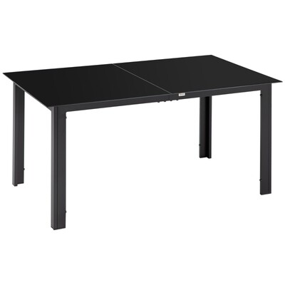 Gartentisch für 6 Personen, wetterbeständig, gehärtetes Glas, Terrassentisch, 150 cm x 90 cm x 74 cm, Schwarz