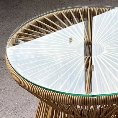 Outdoor-Beistelltisch Gartentisch Rattan-Beistelltisch, Glasplatte, 40 cm x 40 cm x 42 cm Beige