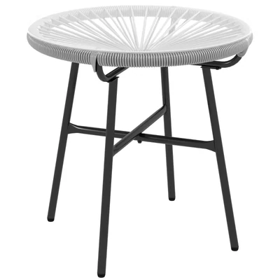 Gartentisch Boho-Stil Outdoor Beistelltisch, PE-Rattan, gehärtetes Glas, wetterbeständig, 50 cm x 50 cm x 50 cm, Grau