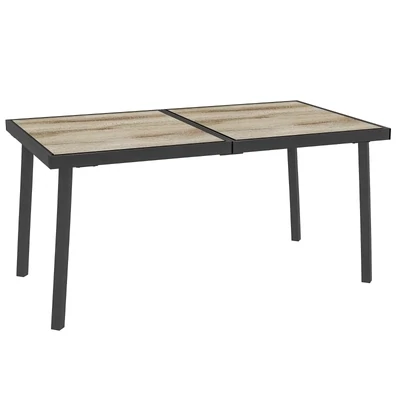 Outdoor Tisch für 6 Personen, Holzoptik, Metallrahmen, wetterfest, 145 x 85 x 72 cm, Grau