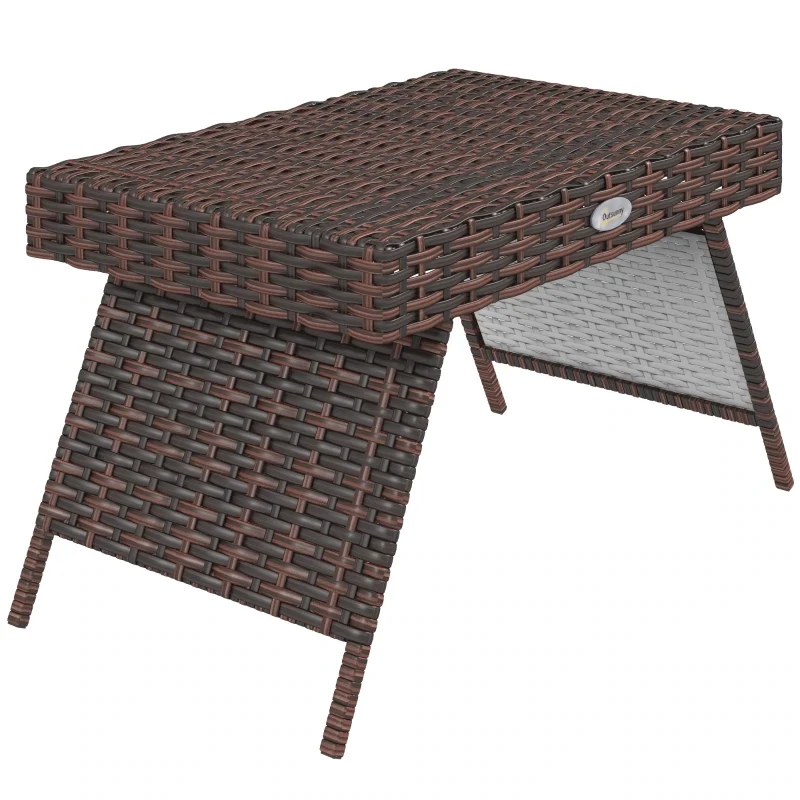 Gartentisch Outdoor-Couchtisch Klapptisch, PE-Rattan, wetterbeständig, 60 cm x 41 cm x 41 cm, Braun
