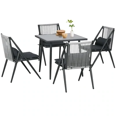 5-teiliges Gartenmöbel-Set Gartensitzgruppe, wetterbeständig, 80 cm x 80 cm x 75 cm, Dunkelgrau