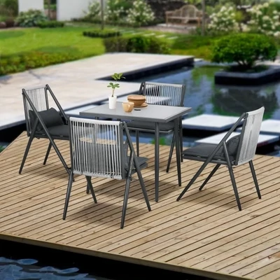 5-teiliges Gartenmöbel-Set Gartensitzgruppe, wetterbeständig, 80 cm x 80 cm x 75 cm, Dunkelgrau