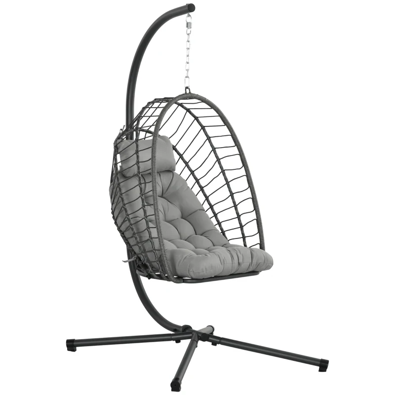 Hängesessel Korbsessel Loungesessel, wetterbeständig, 1 Polster, 100 cm x 131 cm x 194 cm, Hellgrau