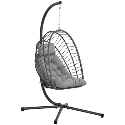 Hängesessel Korbsessel Loungesessel, wetterbeständig, 1 Polster, 100 cm x 131 cm x 194 cm, Hellgrau