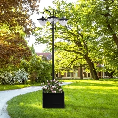 Edelstahl -Solarleuchte Gartenlicht 3-köpfige Lampe mit Blumentopf-Basis Wasserdicht Edelstahl 60 x 55 x 189 cm