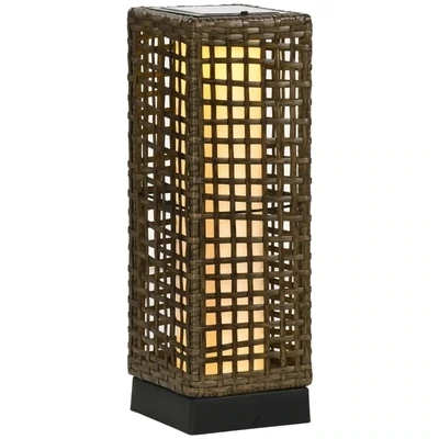Rattan Aussenleuchte, Gartenlampe, Solarbetrieb, 8h Leuchtdauer, Einschaltautomatik, 15,5 x 15,5 x 46 cm