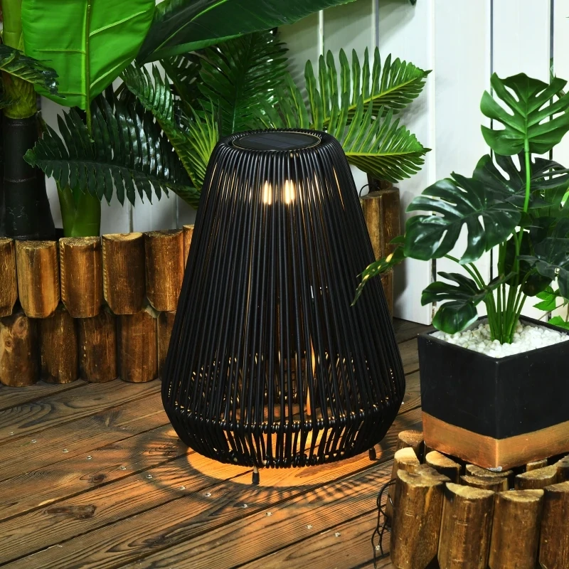 Solarleuchte Rattanleuchte, Zeitschaltuhr, 3 Helligkeitsstufen, 27 x 27 x 37 cm, Schwarz