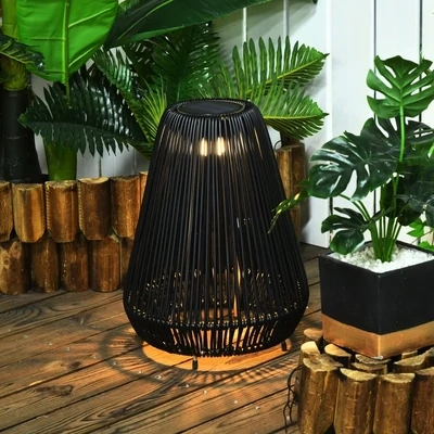 Solarleuchte Rattanleuchte, Zeitschaltuhr, 3 Helligkeitsstufen, 27 x 27 x 37 cm, Schwarz