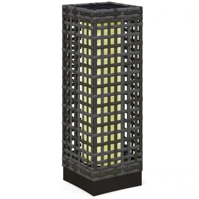 Rattan Aussenleuchte mit Solarmodul, Einschaltautomatik, 8 h Betriebszeit,, Stahl, 15,5 x 15,5 x 46 cm, Grau
