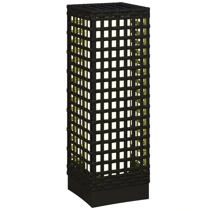 Aussenleuchte mit Solarmodul, Einschaltautomatik, 8 h Betriebszeit, Rattanoptik, Stahl, 15,5 x 15,5 x 46 cm, Schwarz