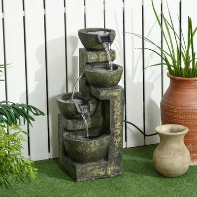 Springbrunnen, Gartenbrunnen, wetterbeständig, 25 cm x 24 cm x 60 cm, Grau