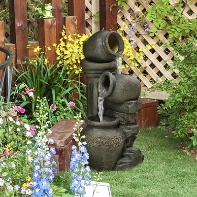 Springbrunnen, Gartenbrunnen, verstellbare Pumpe, wetterbeständig, 25 cm x 24 cm x 60 cm, Grau