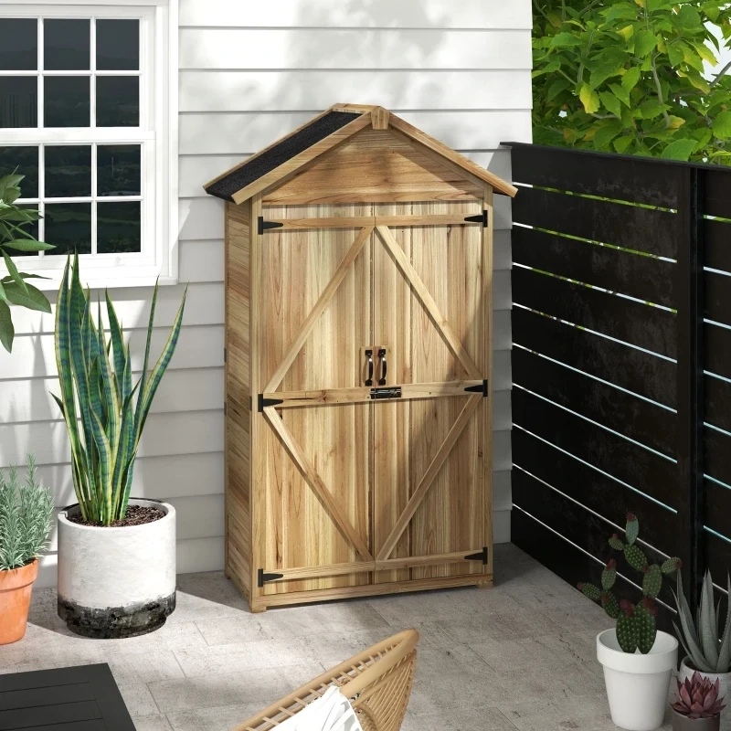 Gartenhaus Gartenschuppen Gartenschrank, wetterbeständig, vintage Design, 102 cm x 54 cm x 177 cm, Natur