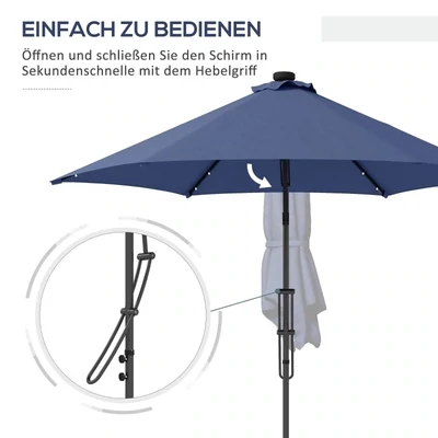 Gartenschirm, Ampelschirm, LEDs, Solarmodul, wetterfest, inkl. Schutzhülle, Ø290 x 260 cm, Dunkelblau