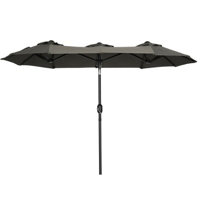Sonnenschirm, Gartenschirm, neigbar, mit Handkurbel, Winddach, Polyester+Stahl, grau, 285 x 147 cm