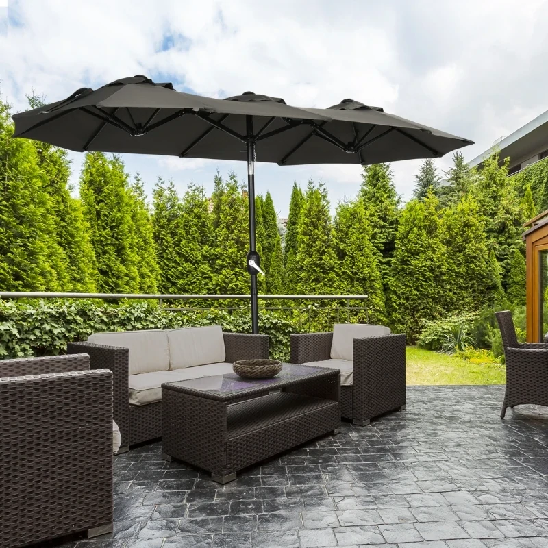 Sonnenschirm, Gartenschirm, neigbar, mit Handkurbel, Winddach, Polyester+Stahl, grau, 285 x 147 cm