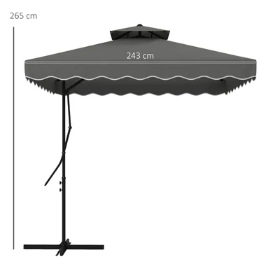 Gartenschirm, Ampelschirm, dekorativer Rand, Lüftungsdach, Metallgestell, 2,4x2,4x2,6m, Dunkelgrau