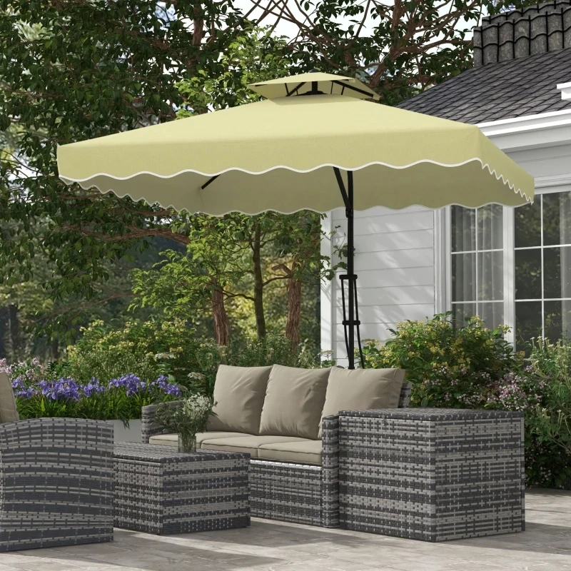 Gartenschirm, Ampelschirm, dekorativer Rand, Lüftungsdach, Metallgestell, 2,4x2,4x2,6m, Beige