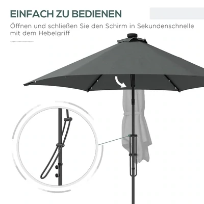 Gartenschirm, Ampelschirm, LEDs, Solarmodul, wetterfest, inkl. Schutzhülle, Ø290 x 260 cm, Dunkelgrau