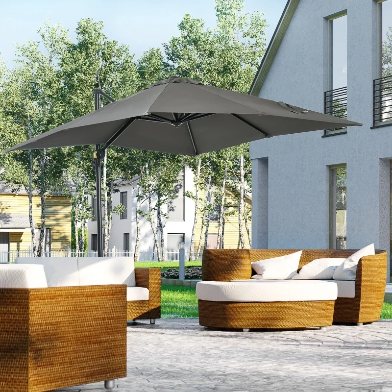 Ampelschirm Sonnenschirm Gartenschirm, Kreuzfuss, schwenkbar, wetterbeständig, 245 cm x 245 cm x 245 cm, Grau