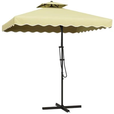 Gartenschirm, Ampelschirm, dekorativer Rand, Lüftungsdach, Metallgestell, 2,4x2,4x2,6m, Beige