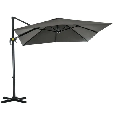 Ampelschirm Sonnenschirm Gartenschirm, Kreuzfuss, schwenkbar, wetterbeständig, 245 cm x 245 cm x 245 cm, Grau