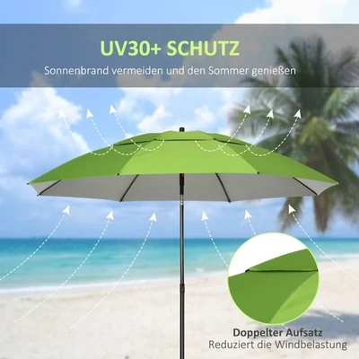 Strandschirm, Sonnenschirm, mit Belüftungsöffnungen, inkl. Schutzhülle, Φ1.85, Grün