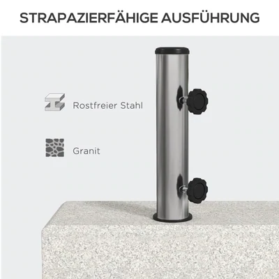 Sonnenschirmständer 25 kg, Schirmfuss aus Granit Ø32/38/48 mm, Grau