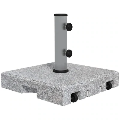 Sonnenschirmständer aus Granit, 38,5 kg, Räder, für Schirmmasten 32/38/48mm, Grau