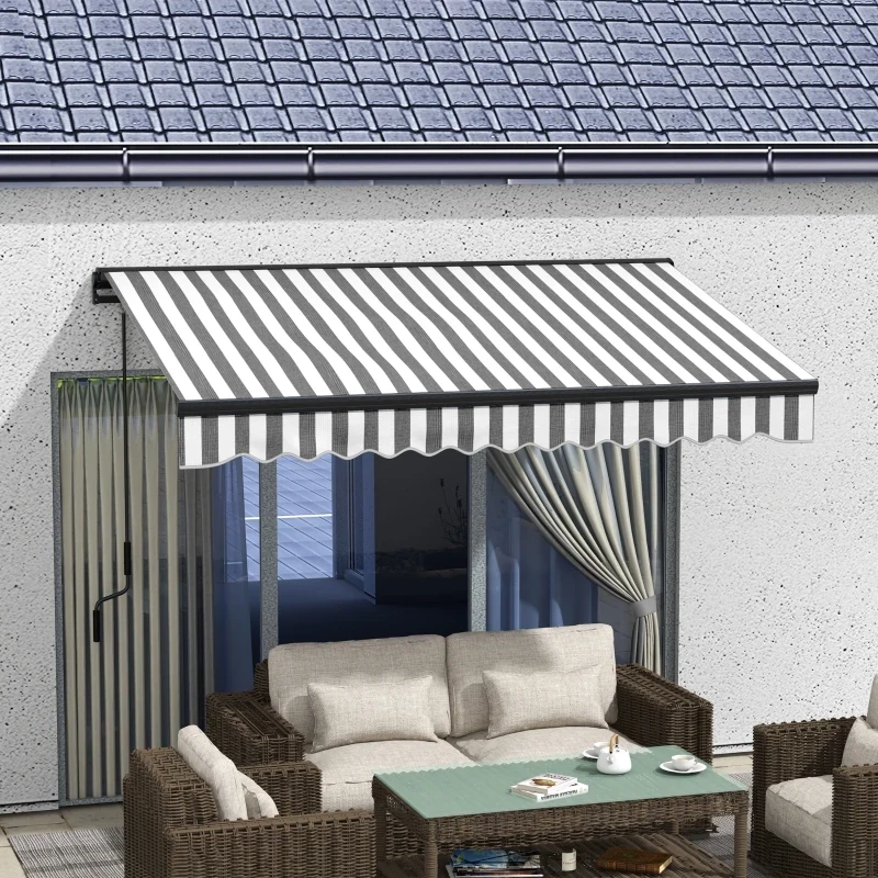 Sonnenmarkise Markise elektrisch mit Fernbedienung, wetterbeständig, 1 Handkurbel, 295 x 250 x 150 cm, Grau + Weiss