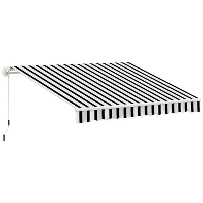 Sonnenstore Markise, Sonnenschutz, einfahrbar, mit Handkurbel, Metallrahmen, Polyester, blau+weiss, 3,95 x 2,45 x 3,50 m