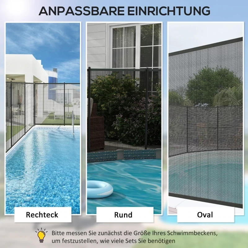Pool Sicherheitszaun, Poolzaun für Kinder, 4-teilig, Aluminium/Texteline, 365 x 126 cm, Schwarz