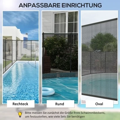 Pool Sicherheitszaun, Poolzaun für Kinder, 4-teilig, Aluminium/Texteline, 365 x 126 cm, Schwarz