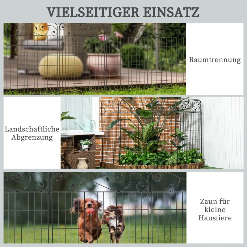 Gartenzaun Gitterzaun Zaun, Vintage-Design, auch als Gehege nutzbar, 365 cm x 0.8 cm x 112 cm, Schwarz