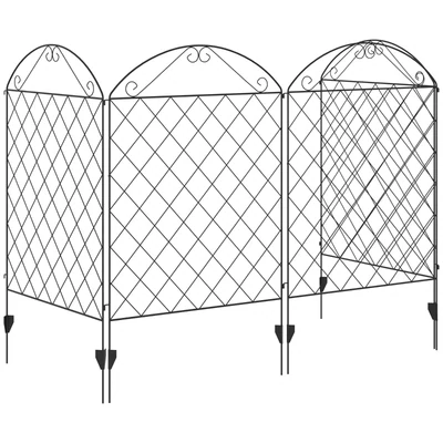 Sichtschutz, Gartenzaun, stabiler Stahlrahmen, modulares Design, Metall, 348 cm L x 110 cm H, Schwarz