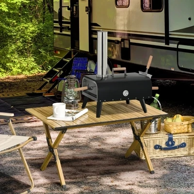 2-in-1 Pizzaofen , 1 Pizzaschieber, 1 Pizzastein, 81 x 40 x 72 cm, Schwarz + Natur
