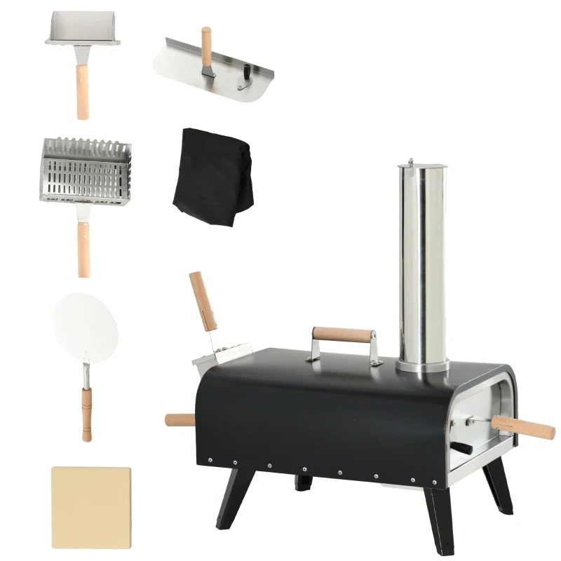 2-in-1 Pizzaofen , 1 Pizzaschieber, 1 Pizzastein, 81 x 40 x 72 cm, Schwarz + Natur