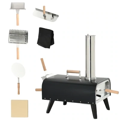 2-in-1 Pizzaofen , 1 Pizzaschieber, 1 Pizzastein, 81 x 40 x 72 cm, Schwarz + Natur