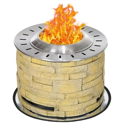 rauchfreie Feuerschale, tragbar, wetterfest, mit Bodenschutzmatte, Metallgehäuse, Ø52 x 39 cm, Gelb