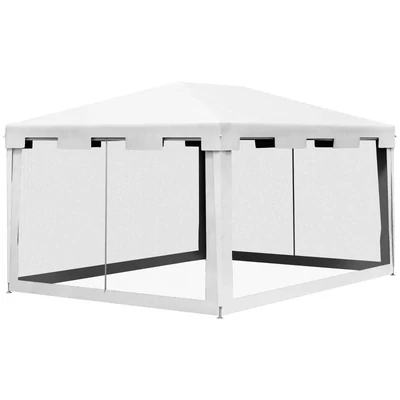 Pavillon Gartenzelt mit Moskitonetz 395cm x 295cm x 255 cm, Weiss
