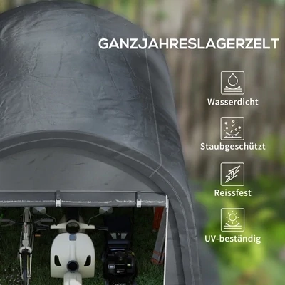 Lagerzelt, Gerätehaus für Garten und Camping, stabiler Stahlrahmen, grosse Türen, 3x3m, Grau