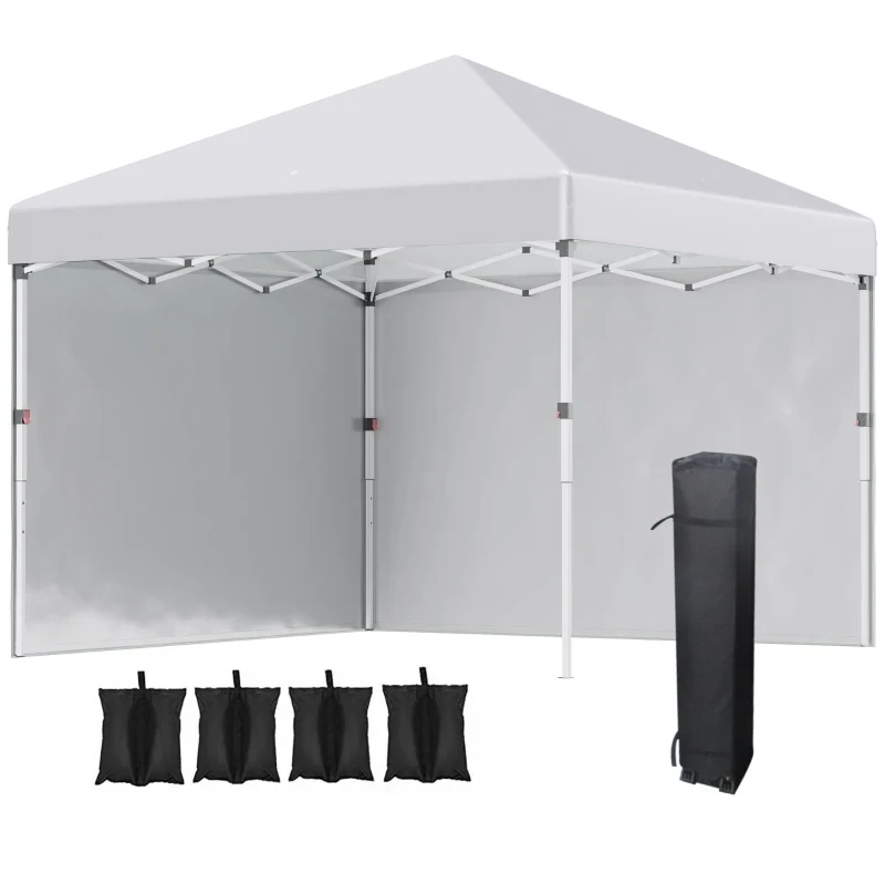 Faltpavillon, 2 Seitenwände, höhenverstellbar, mit Transporttasche und Gewichten, rostfreies Stahlgestell, 3x3 m, Weiss
