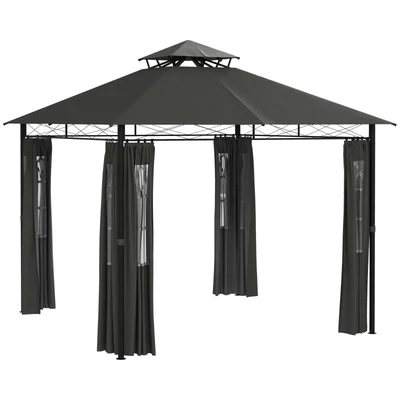 Pavillon Partyzelt Gartenpavillon, 2,95 x 2,95 x 2, 85 m, Dunkelgrau