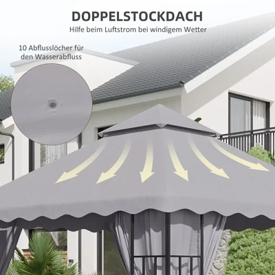 Ersatzdach für Pavillon, mit Lüftungsdach, Wasserablauflöcher, Polyester, 3 x 3 m, Hellgrau