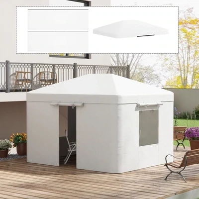 Ersatzdach-Set / Winterabdeckung für Garten Pavillondach mit 2 Seitenwänden, wetterbeständig, 360 x 300 x 270 cm, Weiss