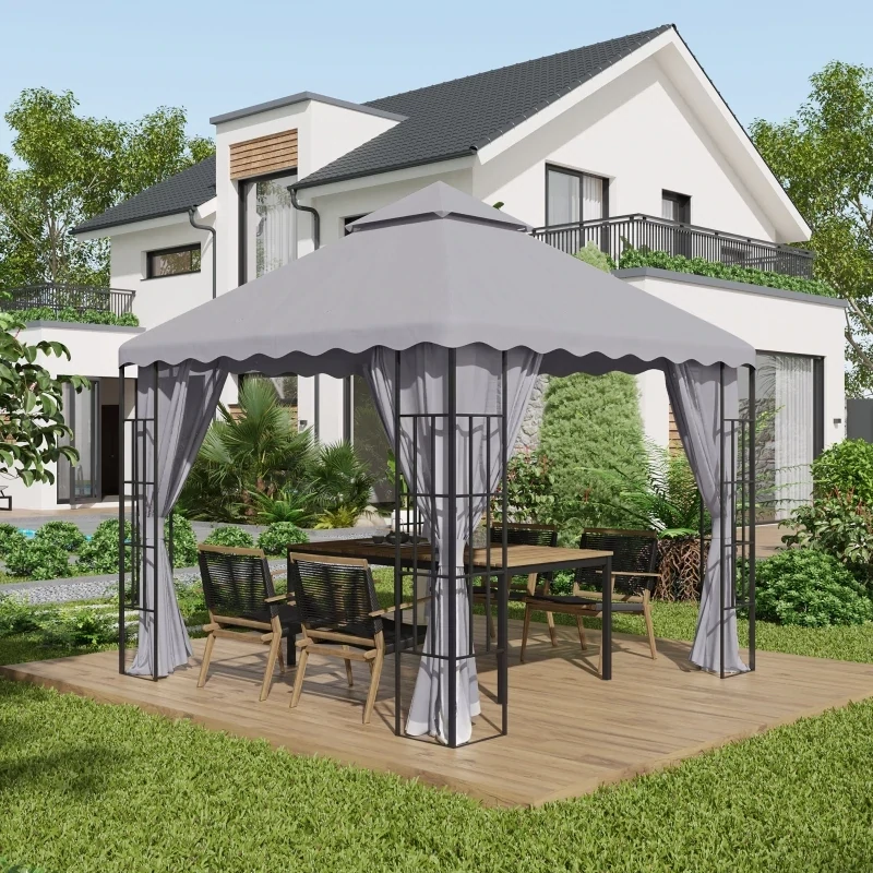 Ersatzdach für Pavillon, mit Lüftungsdach, Wasserablauflöcher, Polyester, 3 x 3 m, Hellgrau