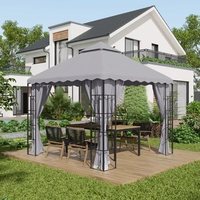 Ersatzdach für Pavillon, mit Lüftungsdach, Wasserablauflöcher, Polyester, 3 x 3 m, Hellgrau