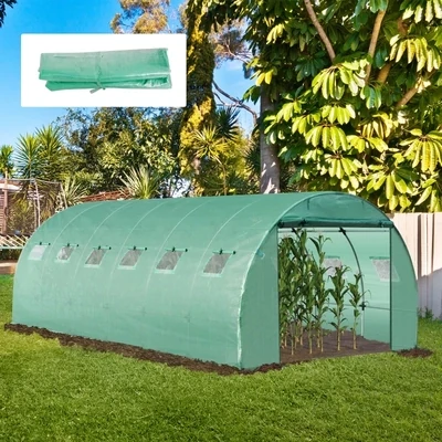 Polyethylenfolie 6x3x2m Ersatzfolie mit 12 Fenster fürGewächshaus Folientunnel Gewächshausfolie Grün